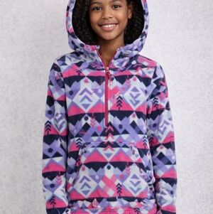 Columbia Girls Fleece Pink Purple Print Zip Hooded Jacket Sz M 10/12  Outdoor